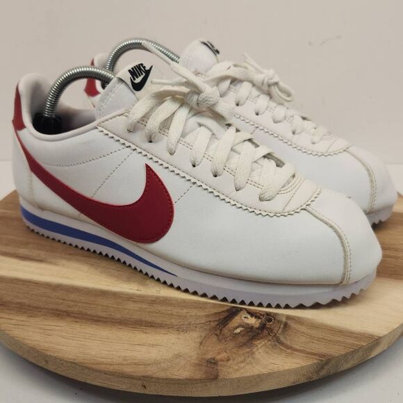 Nike Women's Cortez Leather Shoes White Red Size 10 - Picture 3 of 10